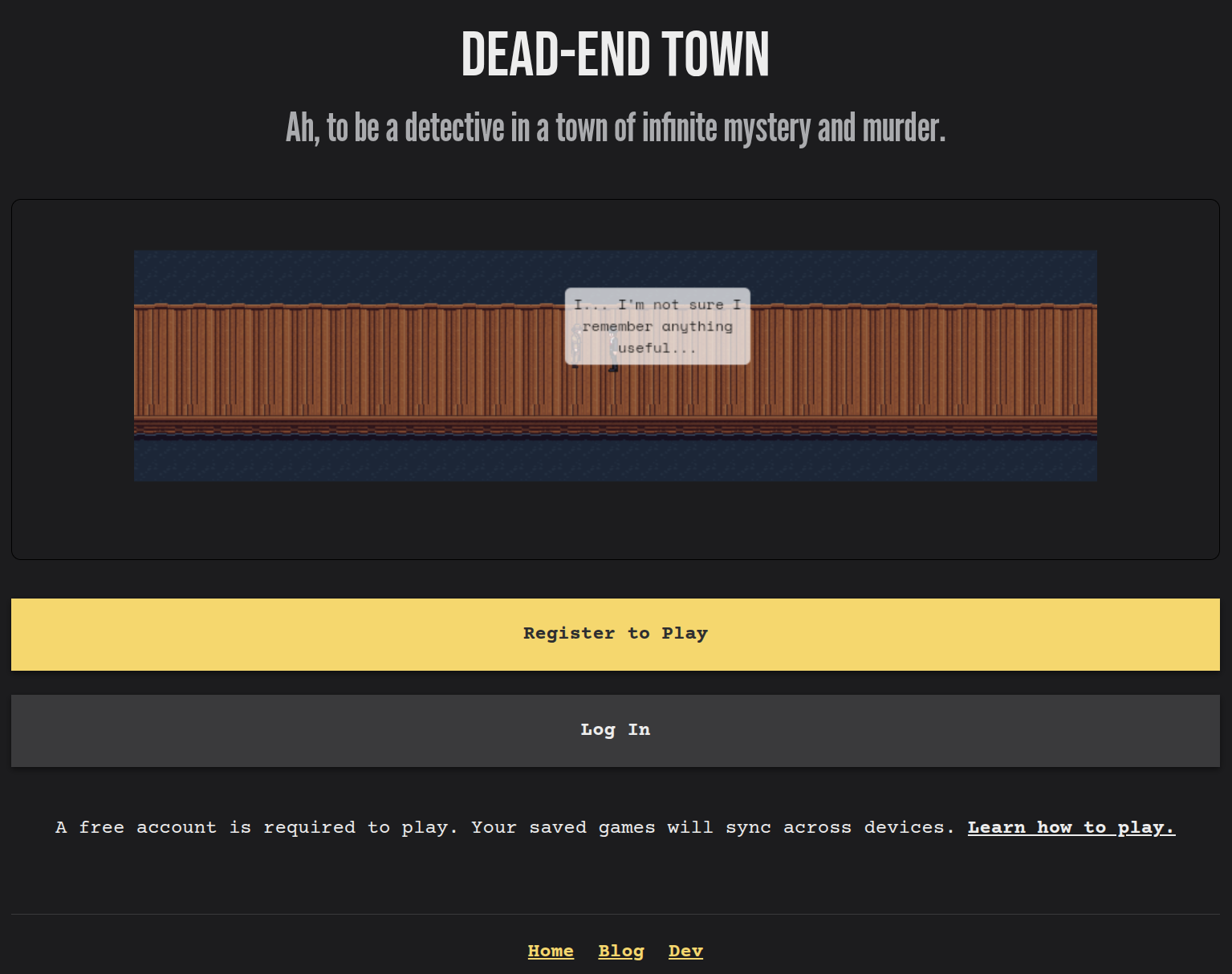 Dead-End Town homepage screenshot